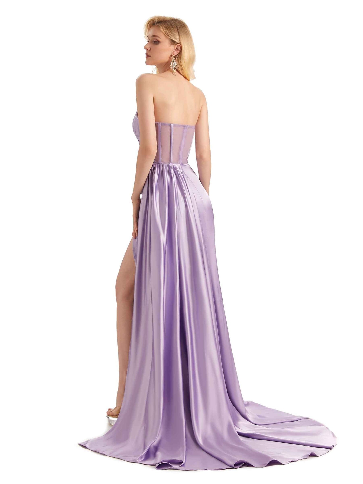 Silky Satin Sexy Side Slit See Through Long Mermaid Bridesmaid Dresses UK