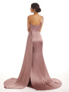 Elegant One Shoulder Soft Satin Pleats Mermaid Long Prom Dresses Online