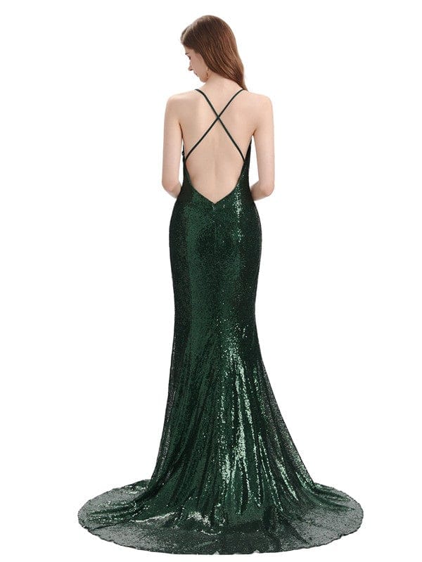 Sparkly Sequin Spaghetti Strap Long Mermaid Bridesmaid Dresses Online UK