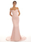 Elegant Off The Shoulder Long Satin Mermaid Bridesmaid Dresses UK Online