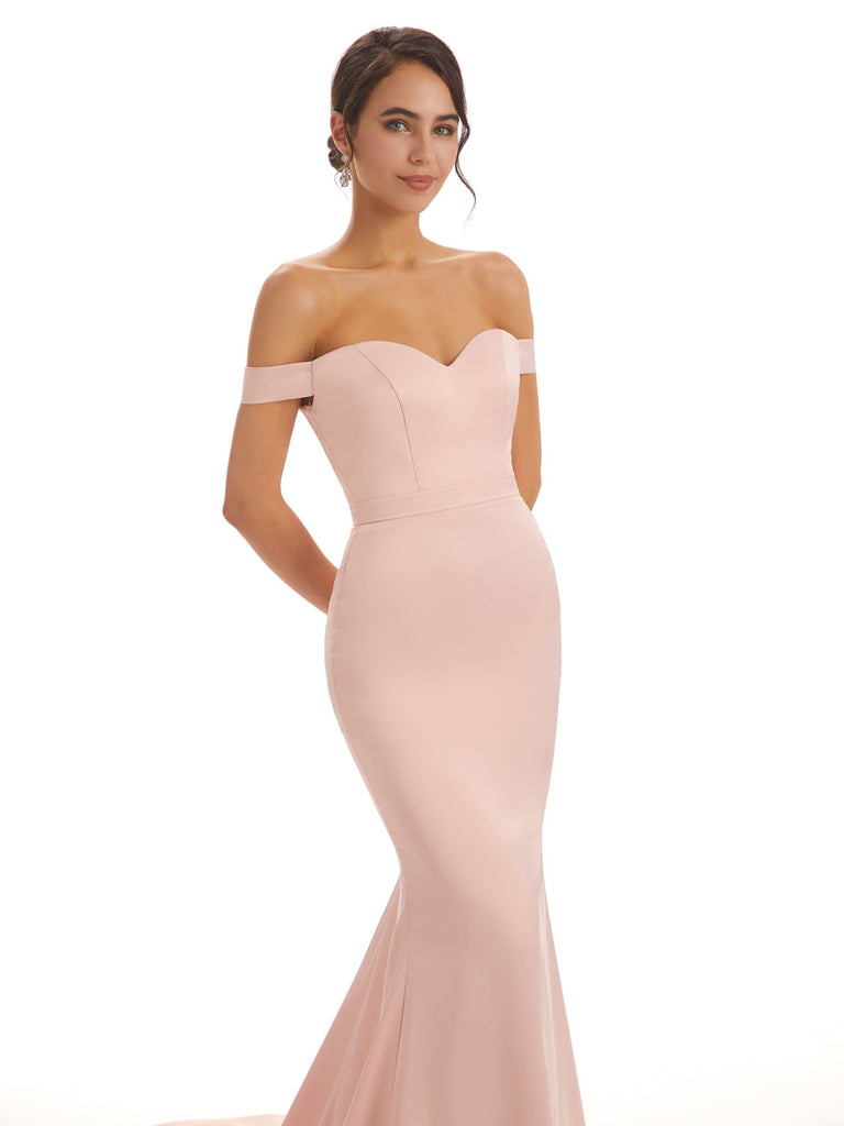 Elegant Off The Shoulder Long Satin Mermaid Bridesmaid Dresses UK Online