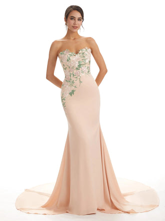 Modern Sweetheart Satin Floral Lace Mermaid Long Bridesmaid Dresses UK