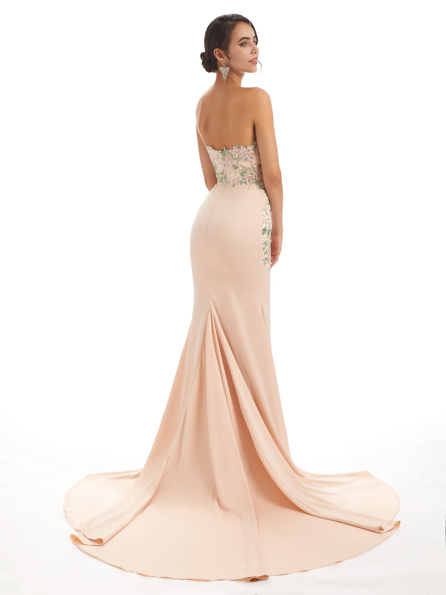 Cute Sweetheart Soft Satin Floral Lace Mermaid Long Prom Dresses