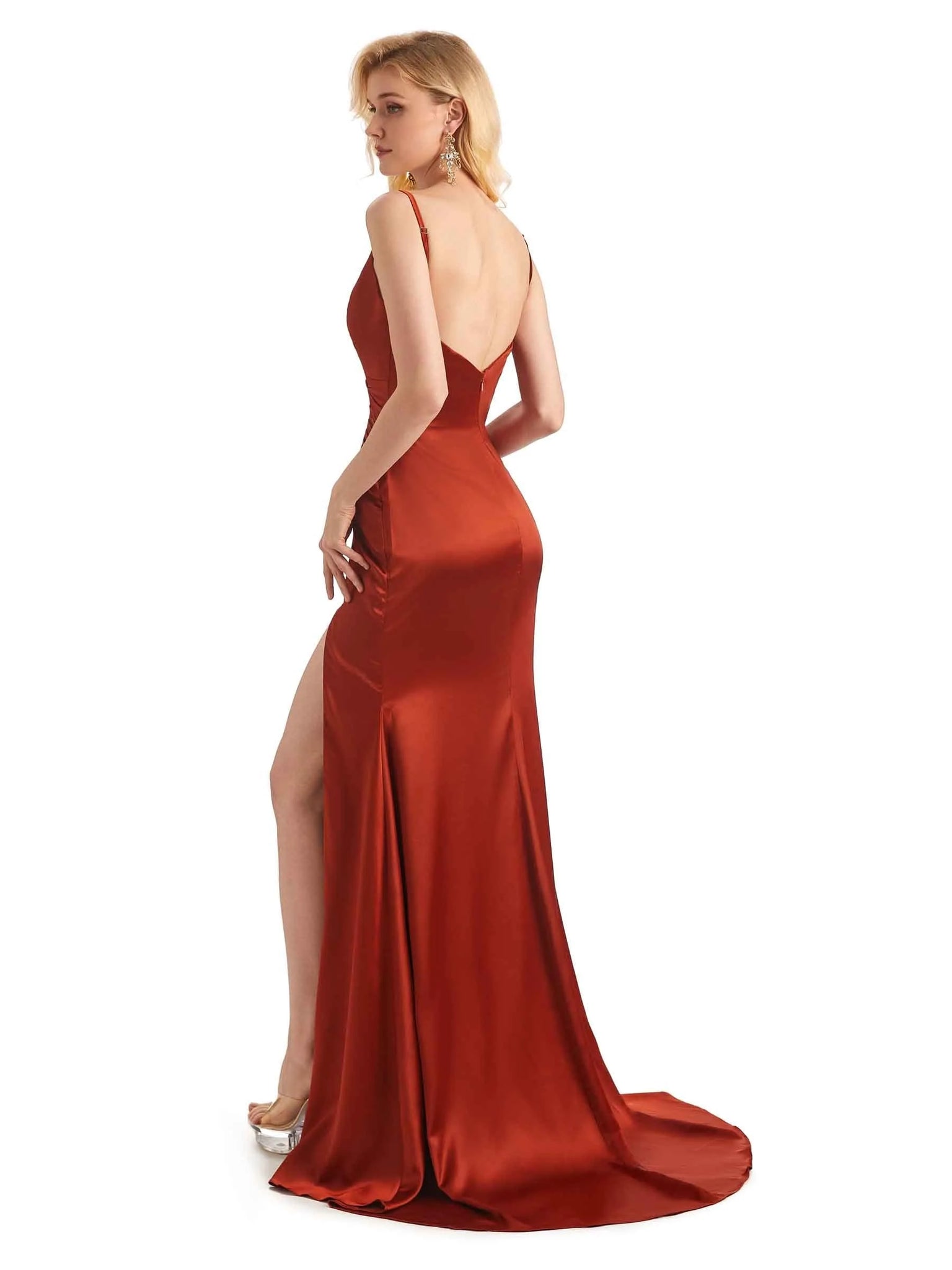 Sexy Side Slit Soft Satin  V-Neck Floor Length Long Mermaid Prom Dresses Online