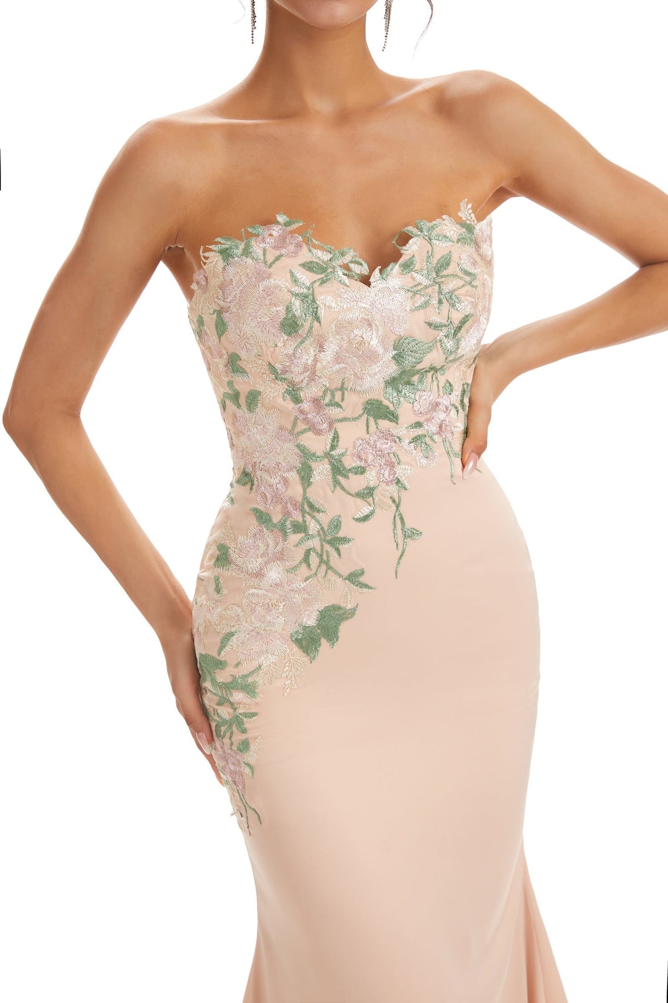 Cute Sweetheart Soft Satin Floral Lace Mermaid Long Prom Dresses