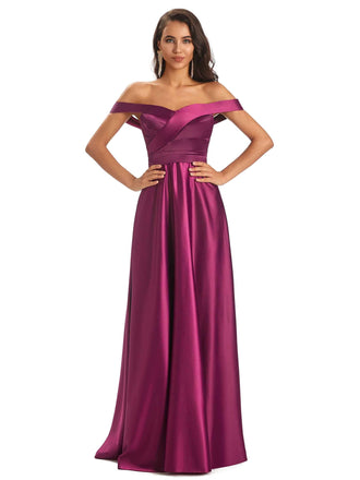 Sexy Soft Satin Off Shoulder A-Line Floor-Length Prom Dresses Online