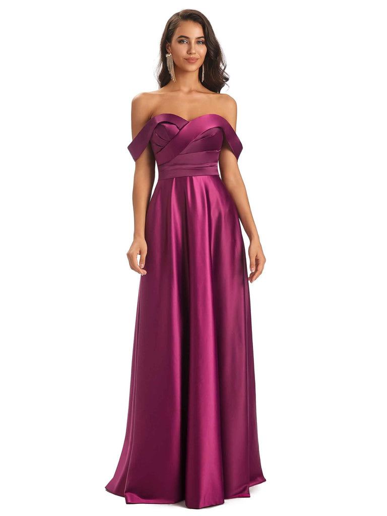 Sexy Soft Satin Off Shoulder A-Line Floor-Length Prom Dresses Online