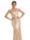 Sparkly Sequin V-neck Long Mermaid Bridesmaid Dresses Online Uk