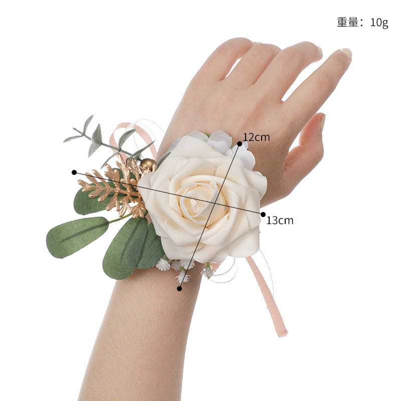Bridesmaids Wrist Flower Champagne Green Lleaf Hand Flower Men Corsage chicsewuk Bridesmaids Wrist Flower Champagne Green Lleaf Hand Flower Men Corsage chicsewuk
