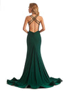 Sexy Mermaid Spaghetti Straps V-Neck Side Slit Stretchy Jersey Long Formal Bridesmaid Dresses