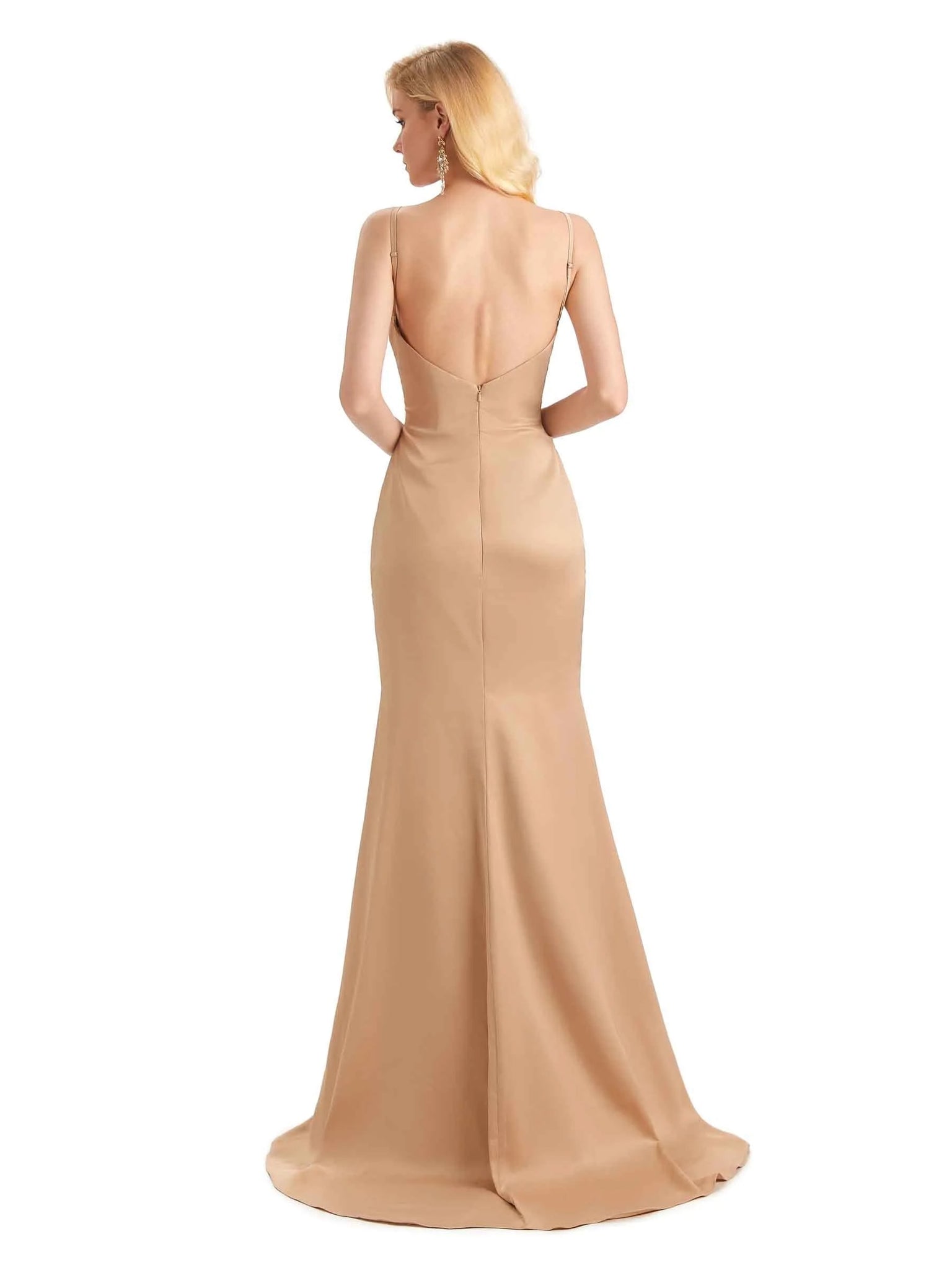 Sexy Side Slit V-neck Floor-Length Satin Maxi Mermaid Prom Dresses Online
