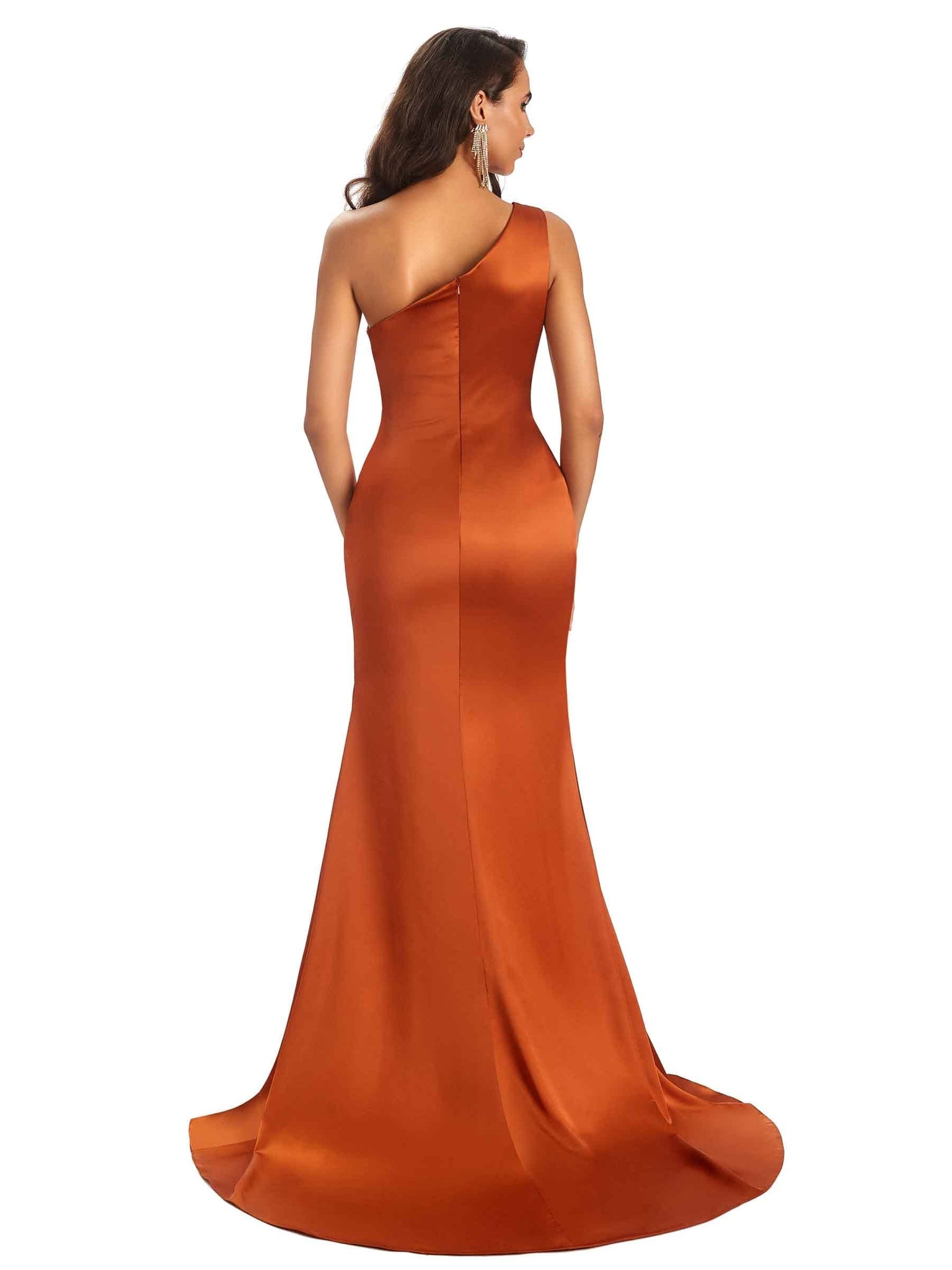 Sexy Soft Satin One Shoulder Side-Slit Floor-Length Mermaid Prom Dresses