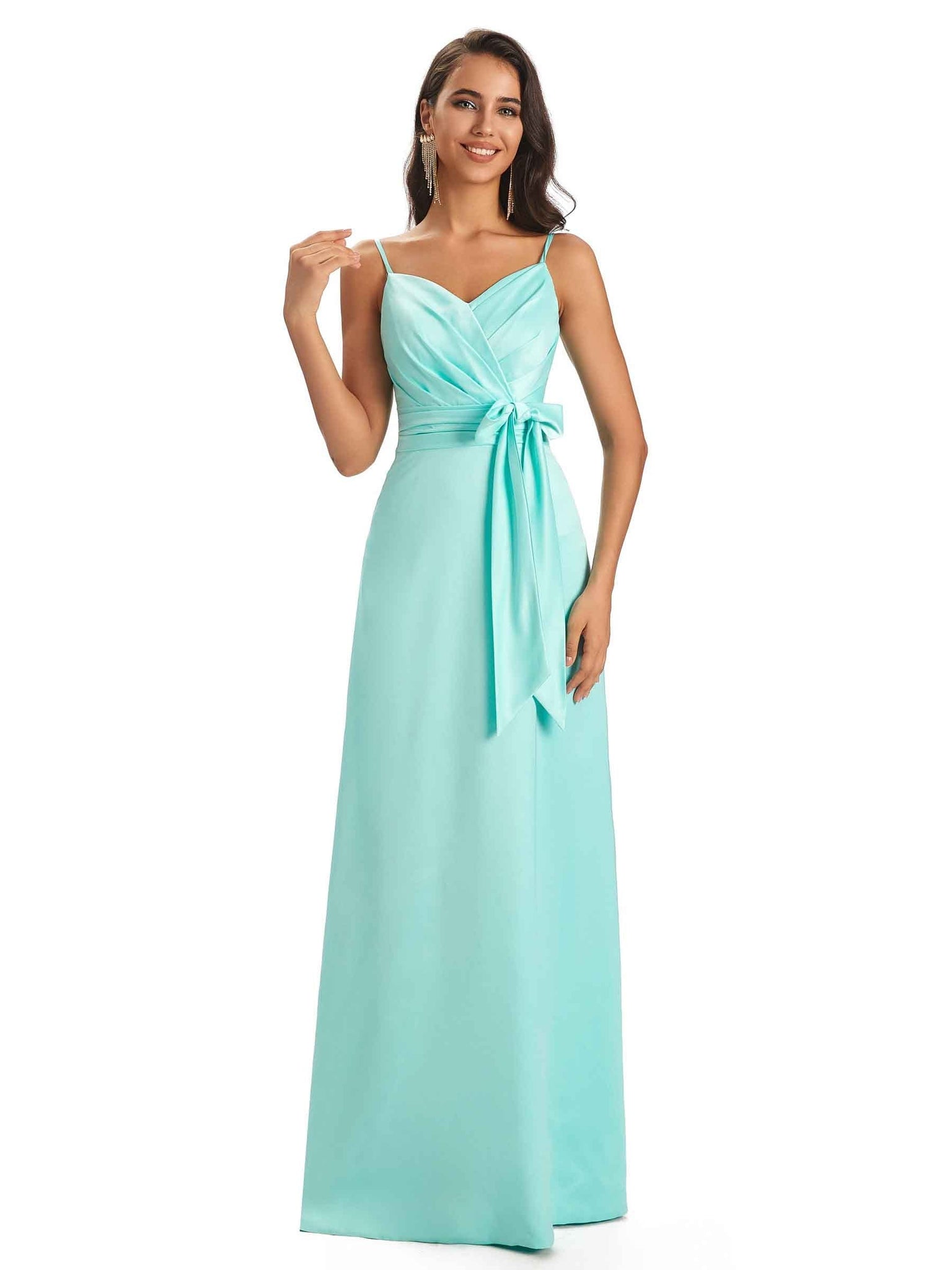 Sexy Soft Satin Spaghetti Straps Floor-Length A-Line Prom Dresses