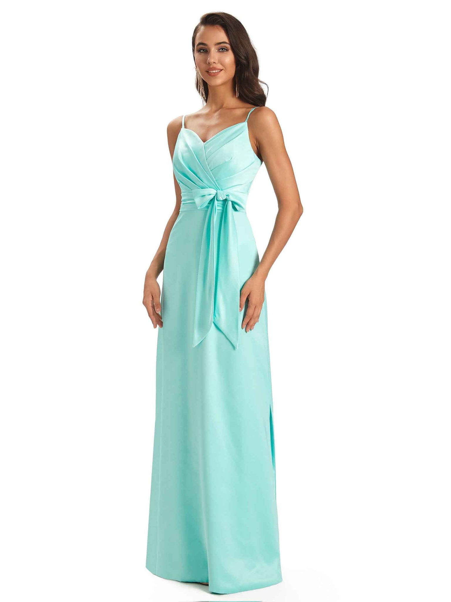 Sexy Soft Satin Spaghetti Straps Floor-Length A-Line Prom Dresses