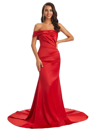 Sexy Soft Satin One Shoulder Pleats Floor-Length Mermaid Prom Dresses