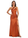 Elegant Soft Satin Side Slit One Shoulder Floor-Length Sheath Prom Dresses Online