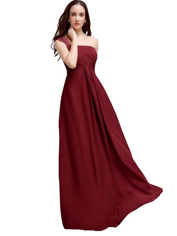 A-line One-shoulder Long Chiffon Bridesmaid Dresses
