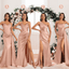 Mix and Match Rose-Gold Sexy Side Slit Mermaid Soft Satin Long Bridesmaid Dresses Online