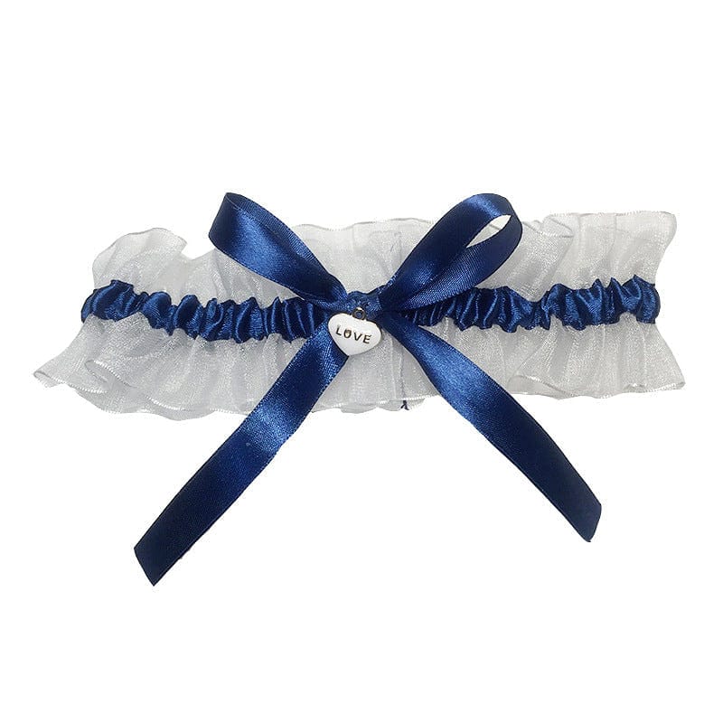 Navy Blue White Wedding Garter