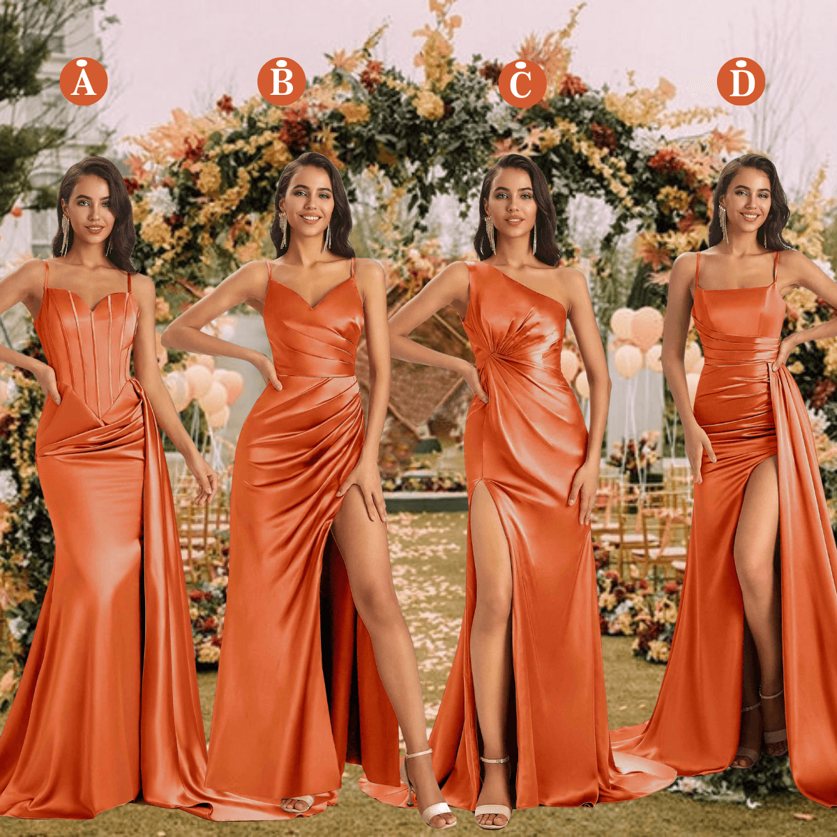 Mismatched Papaya Sexy Side Slit Mermaid Soft Satin Long Bridesmaid Dresses UK