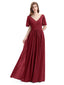 Chiffon A-line Short Sleeves Elegant Floor-Length Bridesmaid Dresses