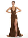 Mismatched Brown Sexy Side Slit Mermaid Soft Satin Long Bridesmaid Dresses Online