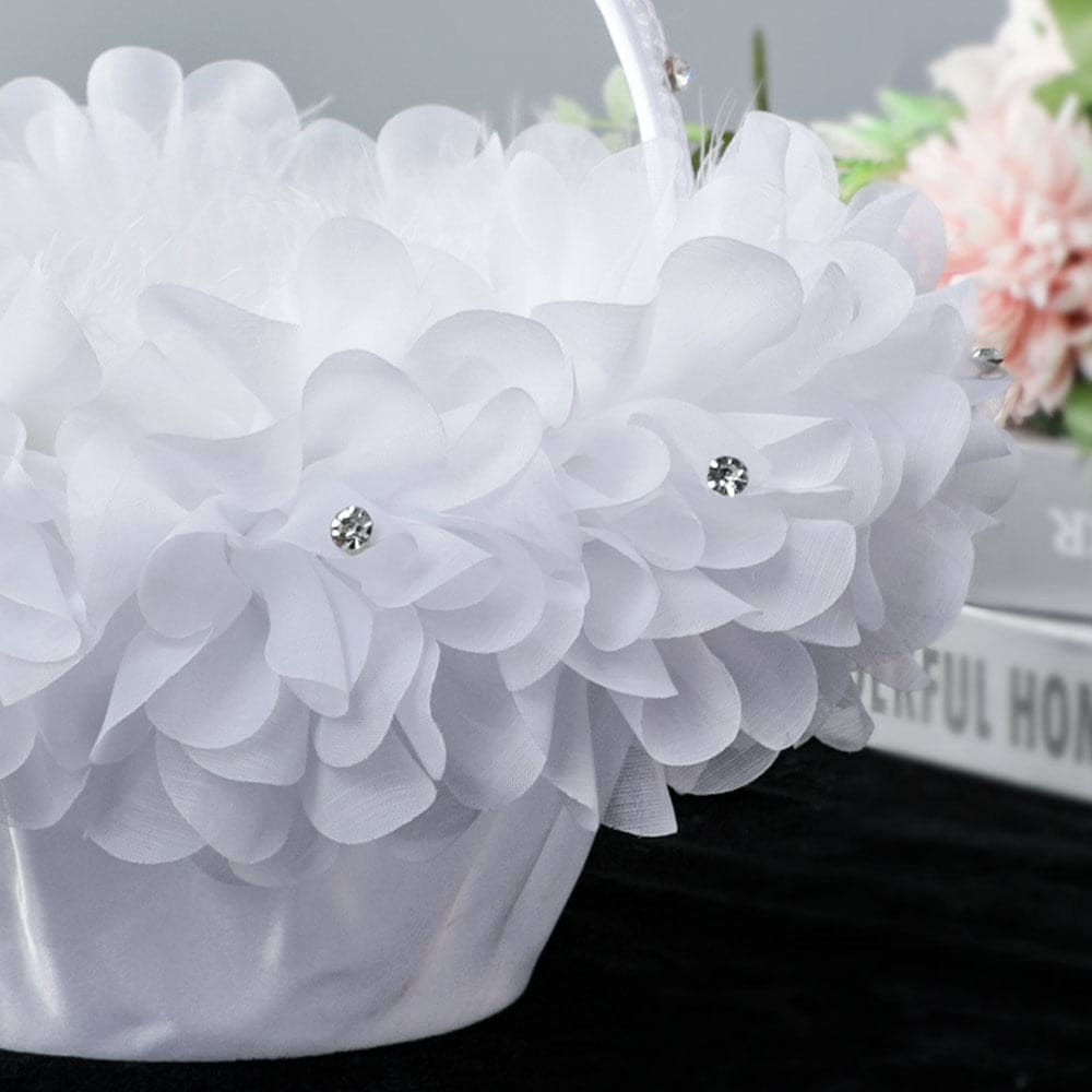 Bride And Bridesmaid Flower Basket Portable White Petals Simple Flower Basket, HL-5726