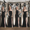 Black Mismatched Side Slit Soft Satin Long Mermaid Bridesmaid Dresses UK