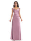 Elegant Soft Satin V-neck Cap Sleeves Long Wedding Bridesmaid Dresses UK Online Sale