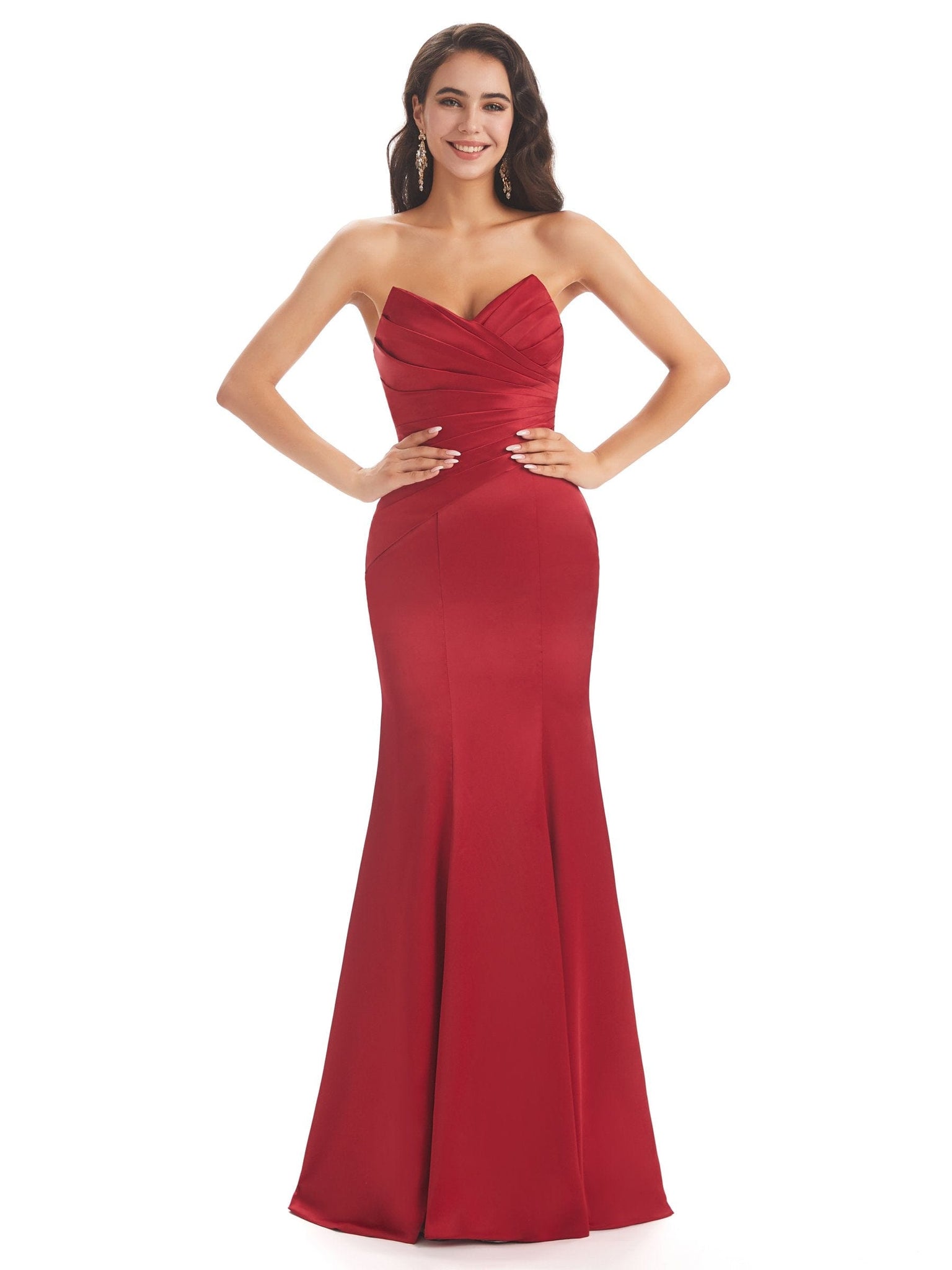 Simple Strapless Sweetheart Soft Satin Mermaid Long Prom Dresses