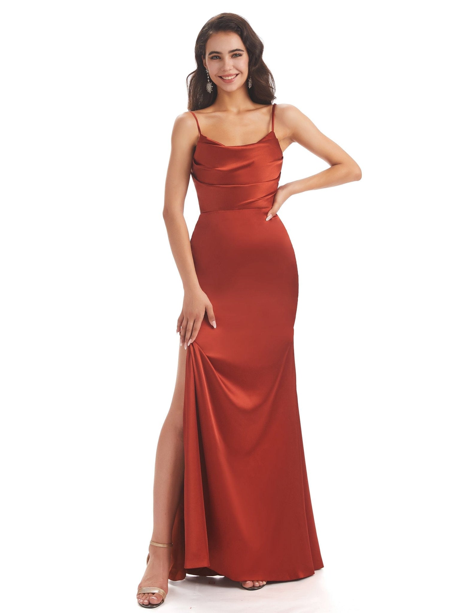 Sexy Side Slit Soft Satin Spaghetti Straps Mermaid Prom Dresses Online
