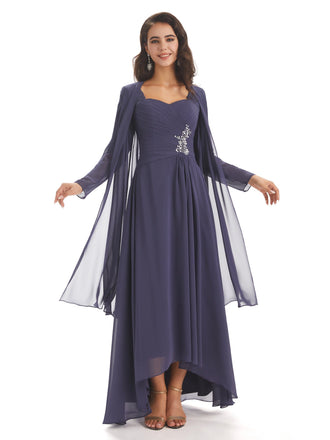Elegant Chiffon Long Sleeves High-Low Mother of The Bride Dresses And Jacket Online Sale