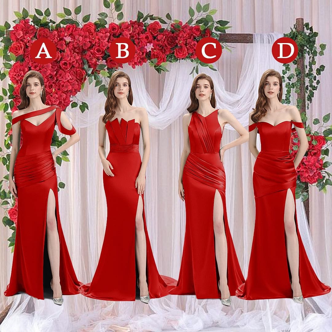 Sexy Soft Satin Mix and Match Red Mermaid Long Bridesmaid Dresses UK