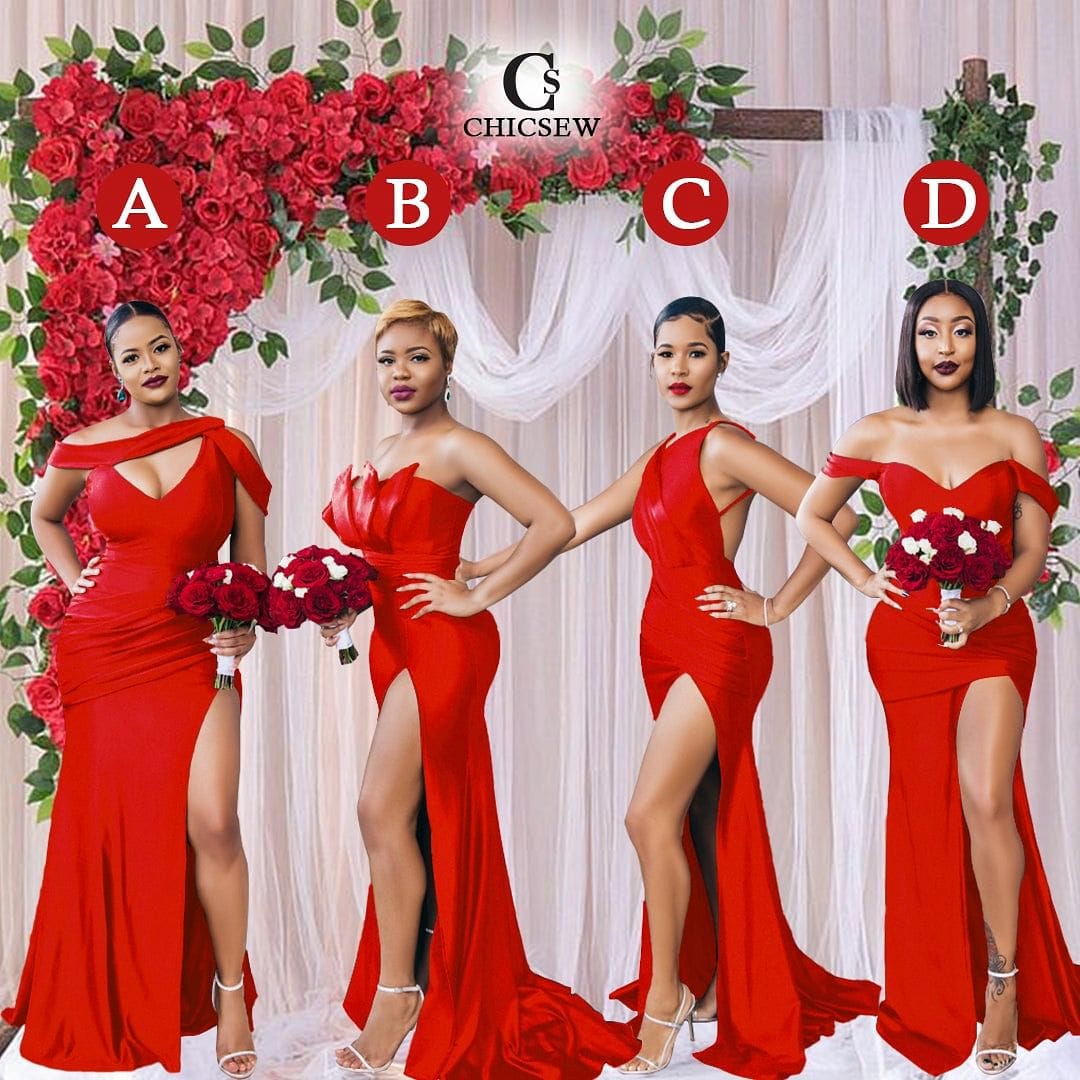 Sexy Soft Satin Mix and Match Red Mermaid Long Bridesmaid Dresses UK