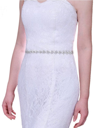 Elegant Sparkly Beaded Thin Brides Sash For Wedding,S440